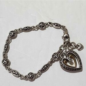 Brighton Silver Plated Ellington Heart Charm‎ Bracelet Jewelry
